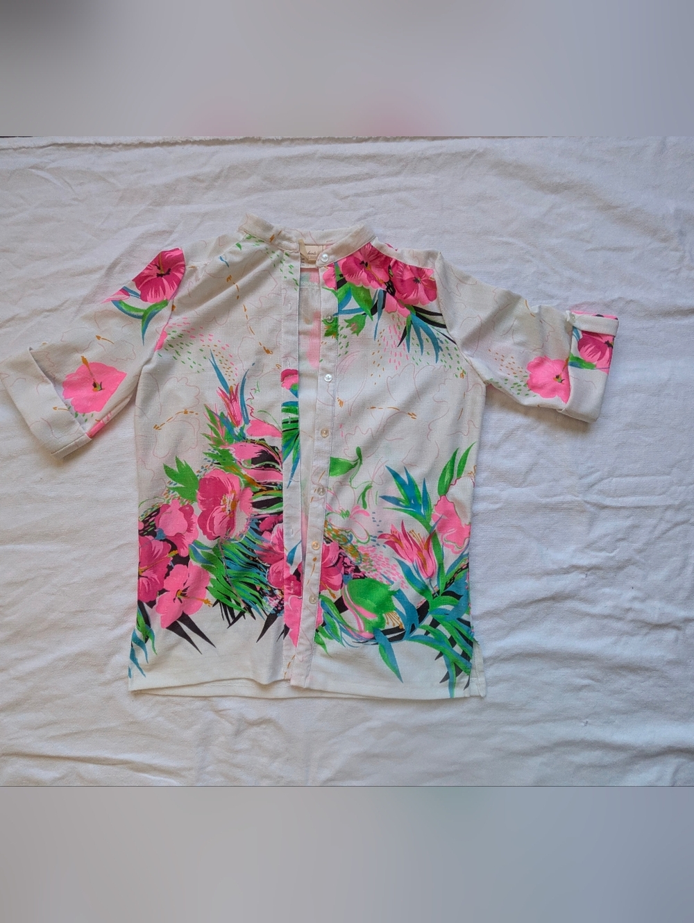 Vintage Pink Floral Grandma Buttoned Tshirt Blouse Size 14